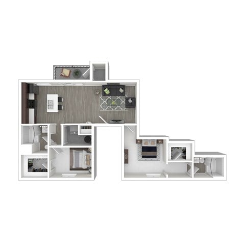 Floor plan for 2 beds, 2 baths, 985 sqft